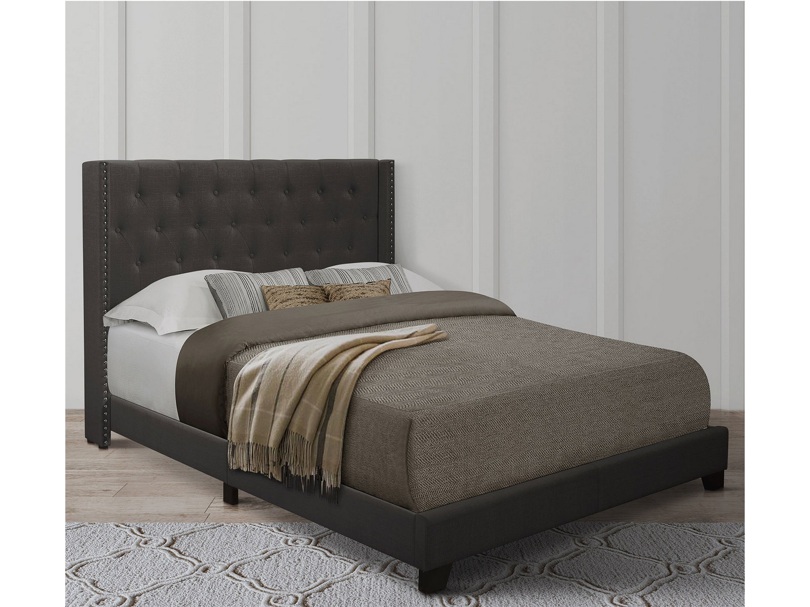 Homelegance Upholstered Bed Set | Full | Avery Bed Frame & Headboard | Dark Gray